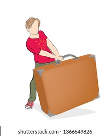 man pulls a suitcase. travels. vector illustration.