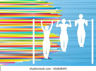 Man pull-ups bar exercising gym vector abstract background