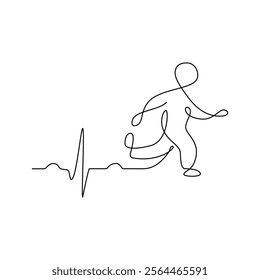 Man Pulse Run One Single Line Drawing. Vector Illustration of Continuous Monoline Sign Illustration. Linear Art.