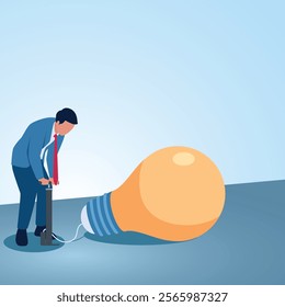 A man pumping a bulb. Illustration for creating new ideas, creation and problem solving.