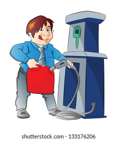 Man Pumping Gasoline into a Container, vector illustration