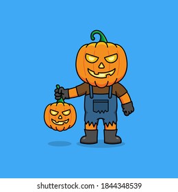 Man with pumpkin head carrying pumpkin