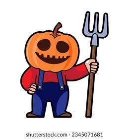 Man with pumpkin head . Halloween cartoon characters . Vector .