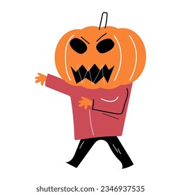 Man with pumpkin head . Halloween cartoon characters . Vector .