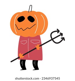 Man with pumpkin head . Halloween cartoon characters . Vector .