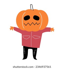 Man with pumpkin head . Halloween cartoon characters . Vector .