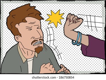 Man punched in face by arm from woman