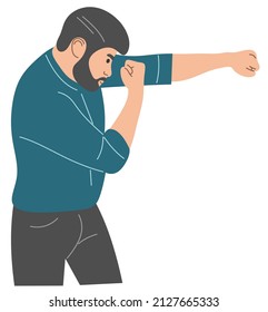 The man punches. Flat vector illustration.