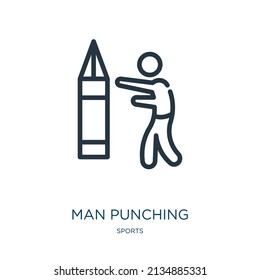 hombre pinchando el icono de la línea delgada. en primer lugar, combatir iconos lineales de la señal de contorno aislado del concepto deportivo. Elemento de símbolo de ilustración vectorial para diseño web y aplicaciones.