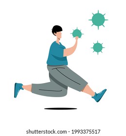 der Mensch stanzt ein Virus. Flachbild-Illustration