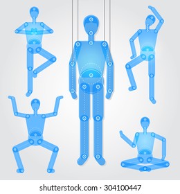 Man puppet in a different poses with a separated part of body. Good for animation, infographic or for construction many different poses.