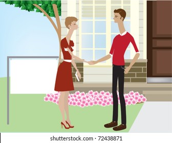 A man purchasing a house from a real estate agent.