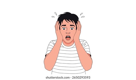 The Man in Pure Panic and Astonishment Opens Mouth Wide With Surprised Expression