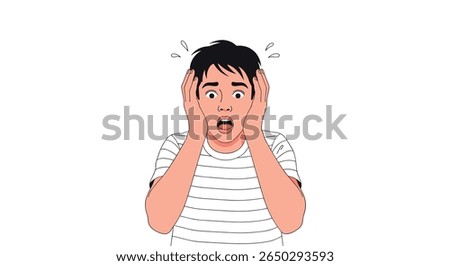 The Man in Pure Panic and Astonishment Opens Mouth Wide With Surprised Expression