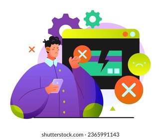 a man in a purple shirt is looking at a computer screen