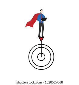 Man and purpose. The man in the superhero Cape. Flat cartoon character isolated on white background