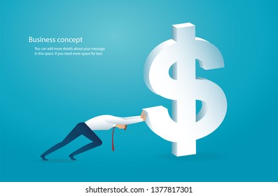 man push the big dollar to success vector illustration eps10