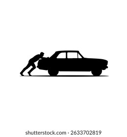 Man Push Car silhouette vector flat illustration design.
