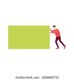 man push green square blank people character flat design vector illustration