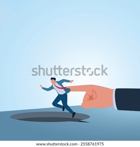 A man is pushed by a big finger into a hole. Illustration for bullying, violence and seniority.