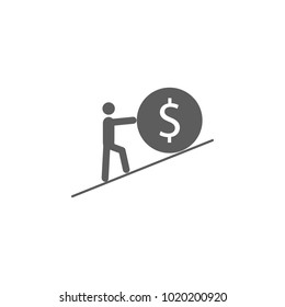 a man pushes a penny to the top icon. Element of finance for mobile concept and web apps. Icon for website design and development, app development. Premium icon on white background