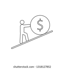 a man pushes a penny to the top icon. Element of Finance for mobile concept and web apps icon. Outline, thin line icon for website design and development, app development