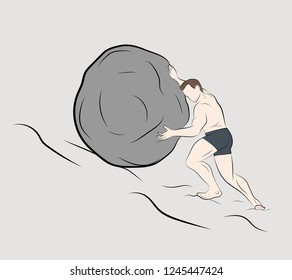 man pushes a stone up. vector illustration.