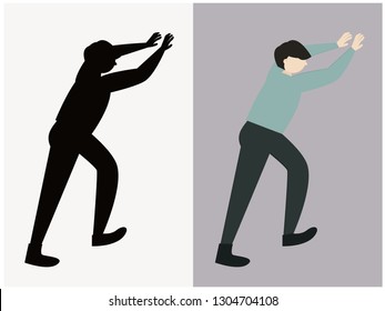 Man Pushing Action Black Silhouette Vector Stock Vector (Royalty Free ...