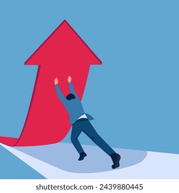 Man pushing arrow to move upwards, illustration for profit increase.