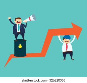 man pushing up arrow of oil price