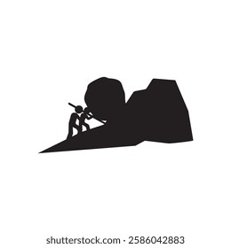 man pushing a big rock up. Concept of fatigue, effort, courage, strength, power vector illustration design