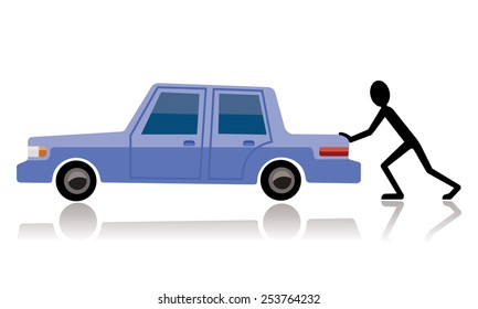 man pushing broken car