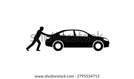 Man Pushing Car Silhouette Against White Background Minimalist Design