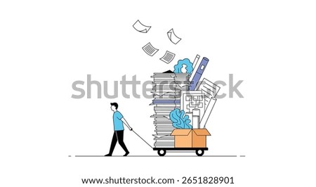 Man pushing cart full of documents and books for organization and archiving solutions