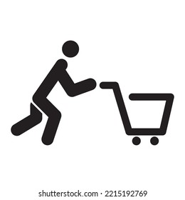 Man pushing cart icon vector design template in black color isolated sign on white background