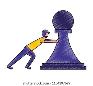 man pushing chess piece pawn strategy