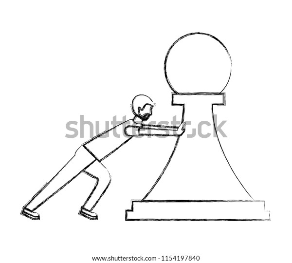 Man Pushing Chess Piece Pawn Strategy Stock Vector (Royalty Free