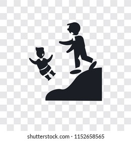 Man pushing child vector icon isolated on transparent background, Man pushing child logo concept