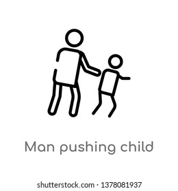 man pushing child vector line icon. Simple element illustration. man pushing child outline icon from people concept. Can be used for web and mobile
