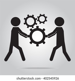 Man pushing cog wheel icon, vector illustration