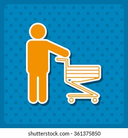 man pushing an empty cart icon, vector illustration. Modern design. Flat design style