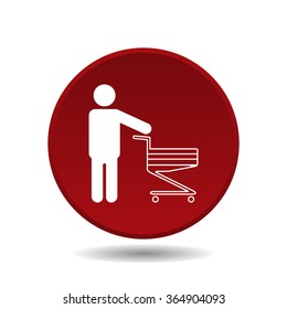 man pushing an empty cart icon, vector illustration. Modern design. Flat design style