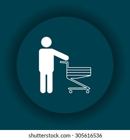 man pushing an empty cart. Modern style.  icon. vector design