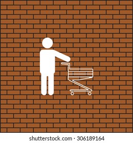 man pushing an empty cart. Modern style. icon. vector design