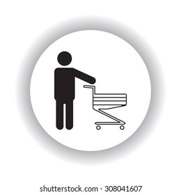 man pushing an empty cart. Modern style. icon. vector design