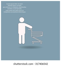 man pushing an empty cart. Modern style. icon. vector design