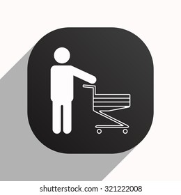 man pushing an empty cart. Modern style. icon. vector design, black button for Mobile Applications