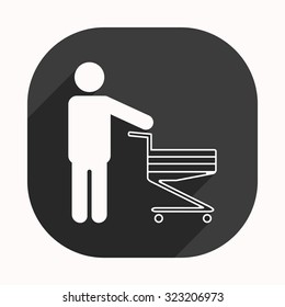 man pushing an empty cart. Modern style. icon. vector design