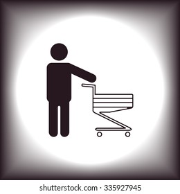 man pushing an empty cart. Modern style. icon. vector design