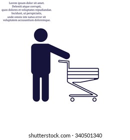 man pushing an empty cart. Modern style. icon. vector design